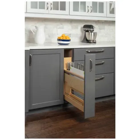 HARDWARE RESOURCES - 5" "No Wiggle" Base Pullout with integrated magnetic wood knife block. KBPO-5SC