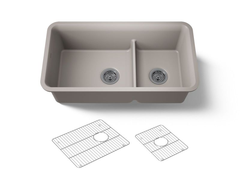 KOHLER - Neoroc Cairn® 33 Offset Smrt Divide Sink MATTE TAUPE 27786-CM3