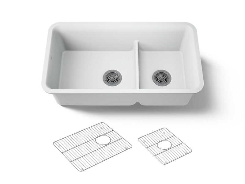 KOHLER - Neoroc Cairn® 33 Offset Smrt Divide Sink MATTE WHITE 27786-CM6