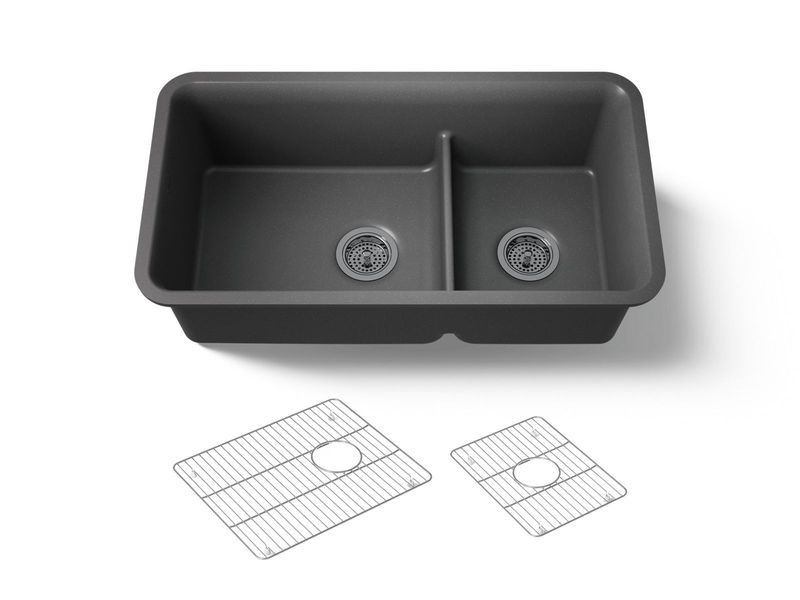 KOHLER - Neoroc Cairn® 33 Offset Smrt Divide Sink MATTE GRAPHITE 27786-CM7