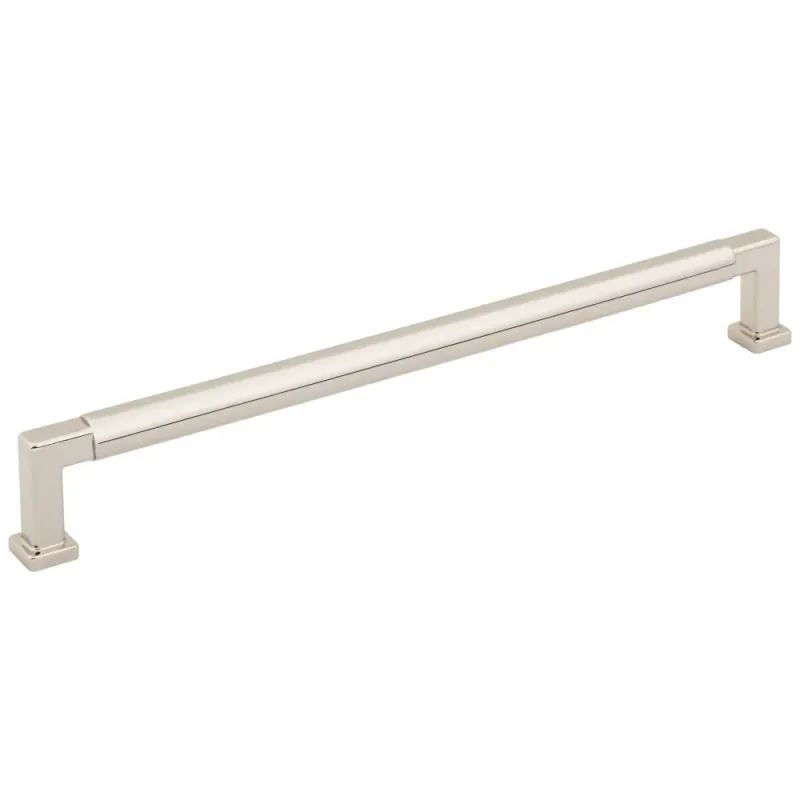 HARDWARE RESOURCES - Ogden 9-3/8" Overall Length Cabinet Pull. Holes are 224 mm center-to-center. Packaged with two 8-32 x 1" and two Break-away screws. Finish: Polished Nickel 929-224NI