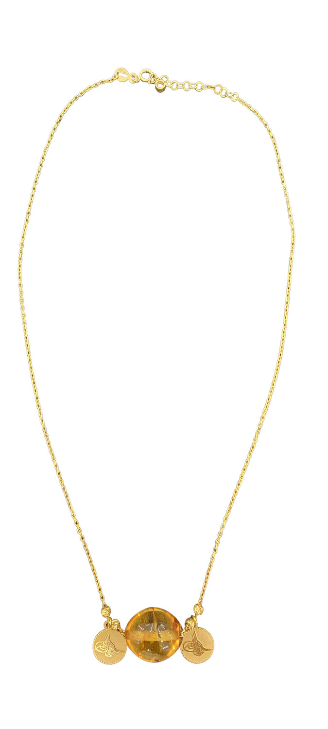 21K Kahroba Stone And Coin Necklace