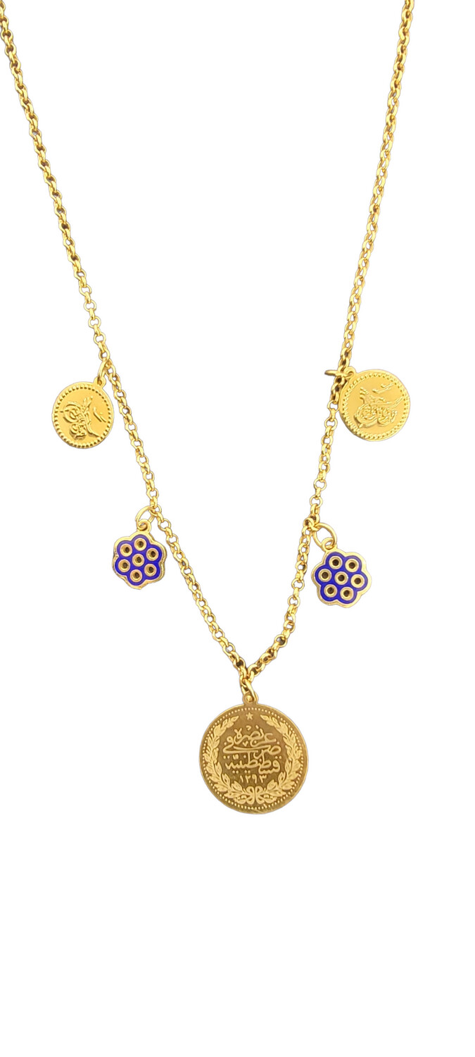 21K Coin And 7 Eye Charm Necklace