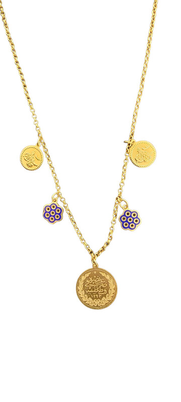 21K Coin And 7 Eye Charm Necklace