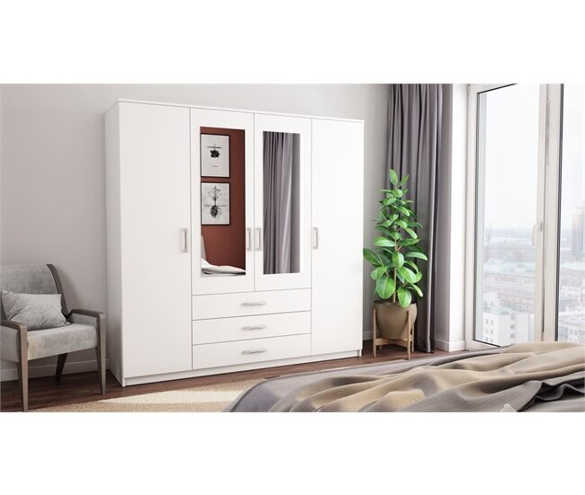 ARMARIO  4 PUERTAS + 3 CAJONES + ESTANTES + 2 ESPEJOS 200x210x64cm