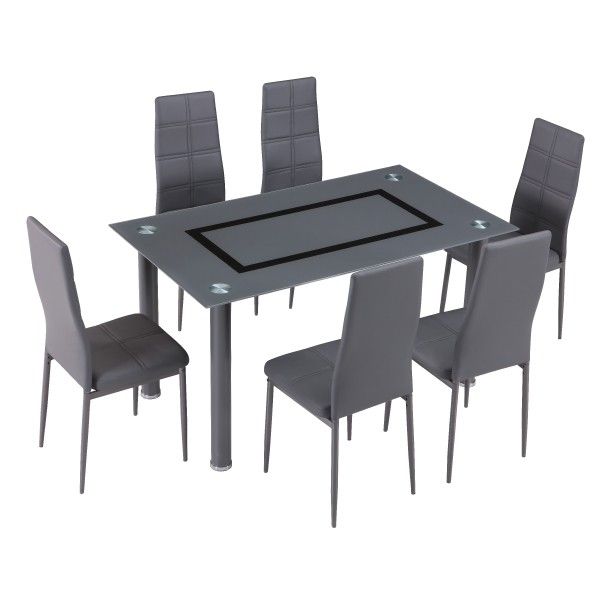 PACK MESA DE CRISTAL + 4 SILLAS DE POLIPIEL GRIS