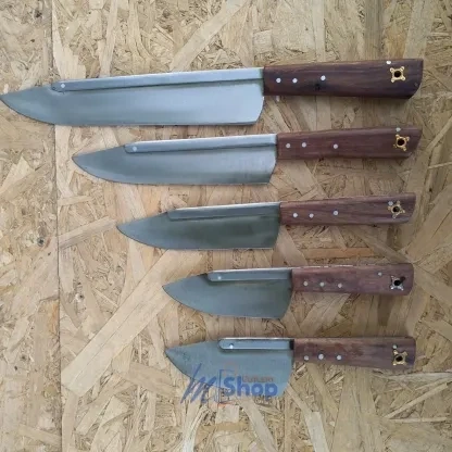 Set of 5, Fender Brown Handle Knives  With Daska Kamani Toka– Quality Butcher Knives – Excellent Professional Chef Knives, Wazirabad Knife Set for Qurbani