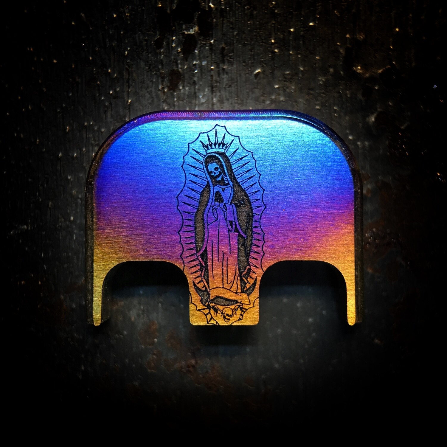 Santa Muerte Virgin Mary - Titanium - Deep Engraved Flame Anodized