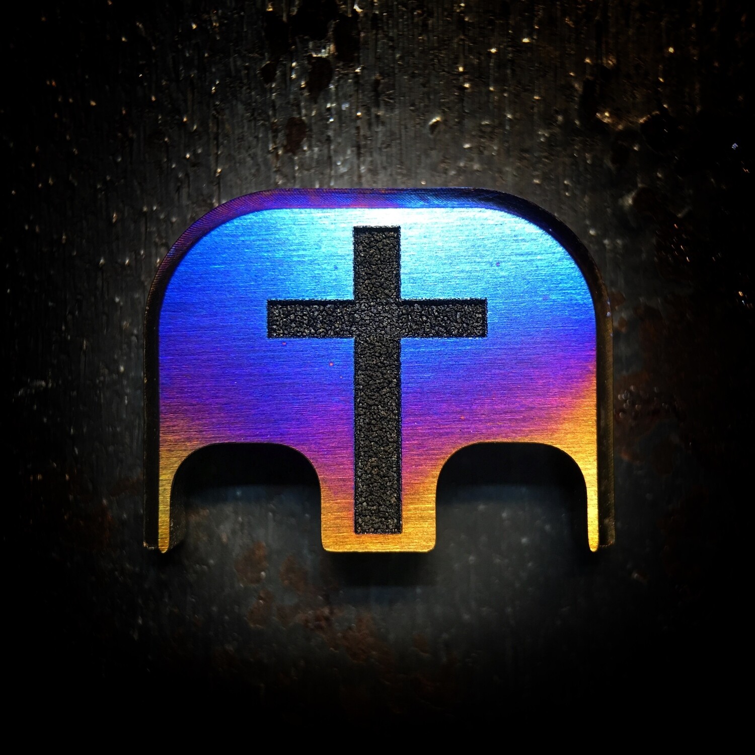 Cross - Titanium - Deep Engraved Flame Anodized