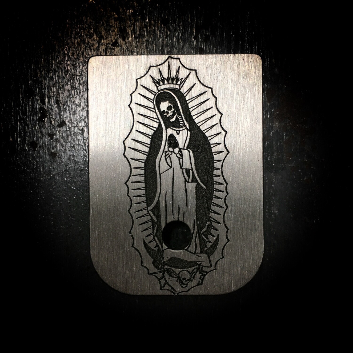 Santa Muerte Virgin Mary Mag - Titanium - Deep Engraved Brushed