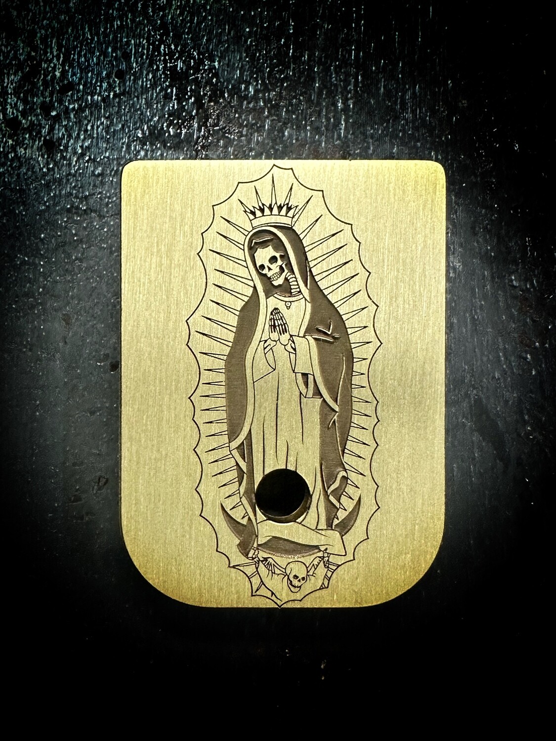 Santa Muerte Virgin Mary Mag - Brass - Deep Engraved Brushed