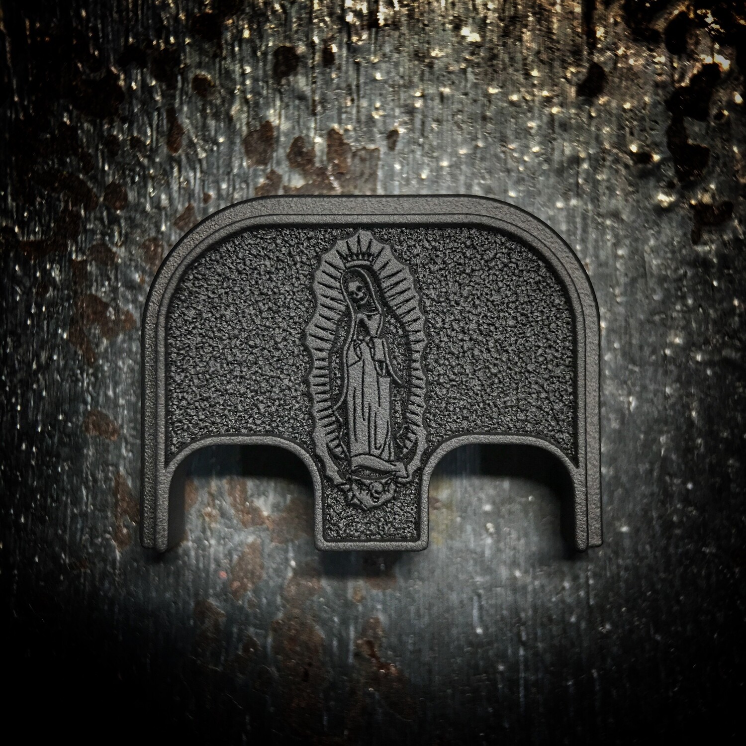 Santa Muerte Virgin Mary 3D - Titanium - Cerakoted Deep Engraved Blackout