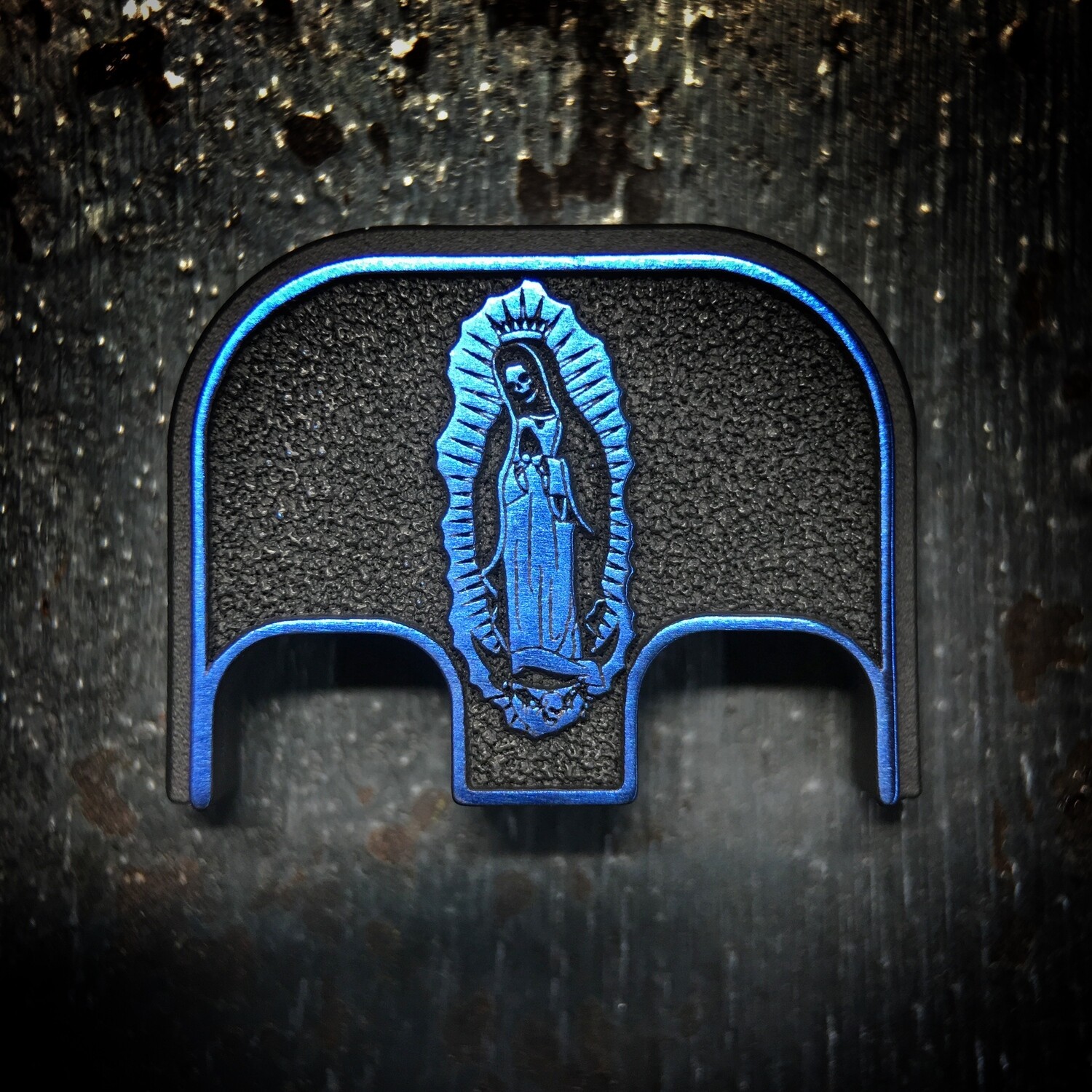 Santa Muerte Virgin Mary 3D - Titanium - Cerakoted Deep Engraved Blue