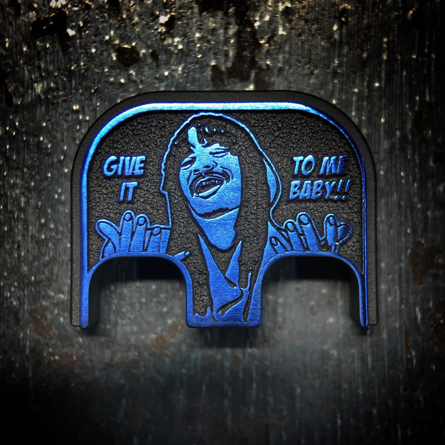 Give It To Me Baby 3D - Titanium - Cerakoted Deep Engraved Blue