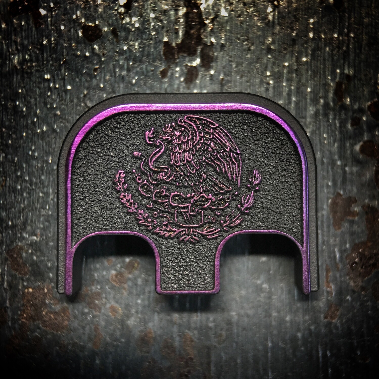 Mexican Eagle 3D - Titanium - Cerakoted Deep Engraved Purple