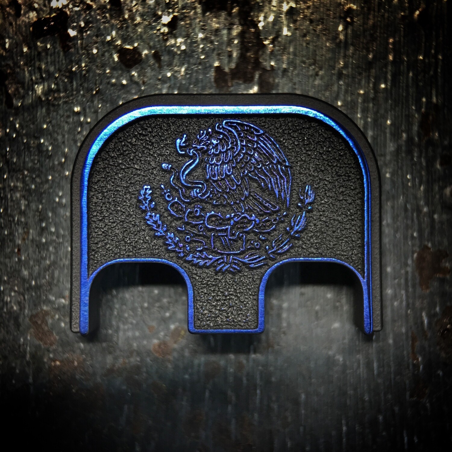 Mexican Eagle 3D - Titanium - Cerakoted Deep Engraved Blue