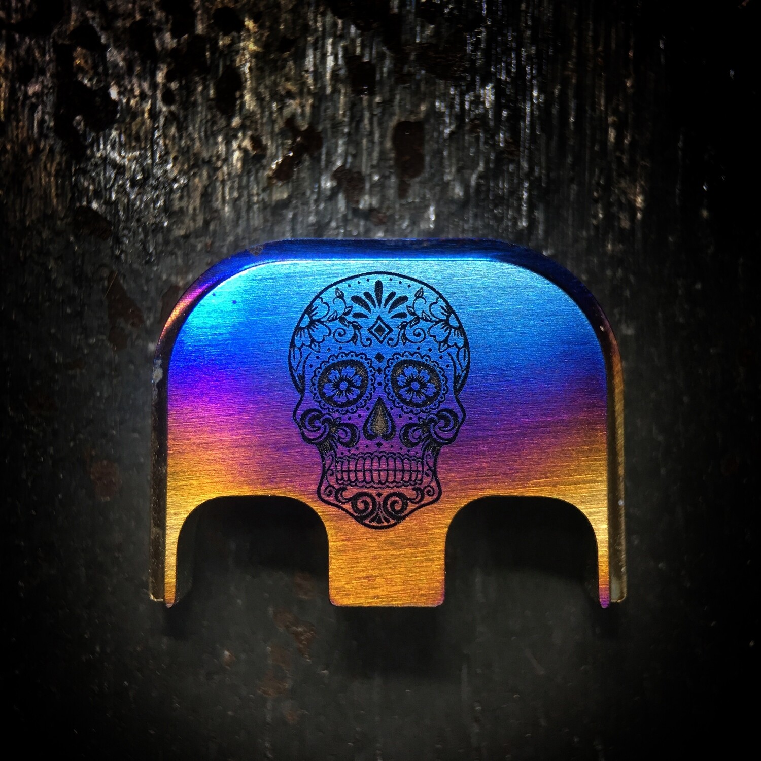 Sugar Skull - Titanium - Deep Engraved Flame Anodized