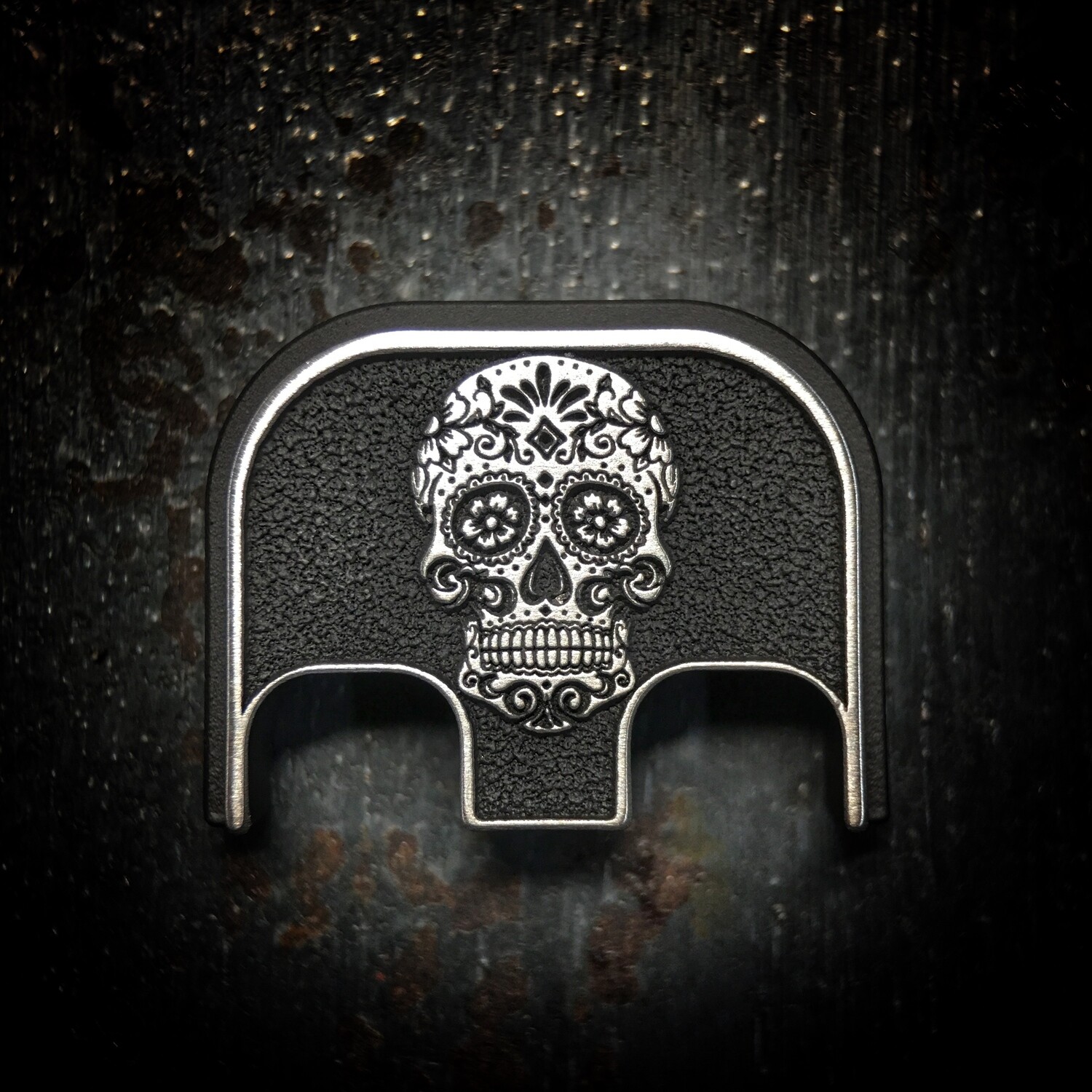 Sugar Skull 3D - Titanium - Cerakoted Deep Engraved Brushed