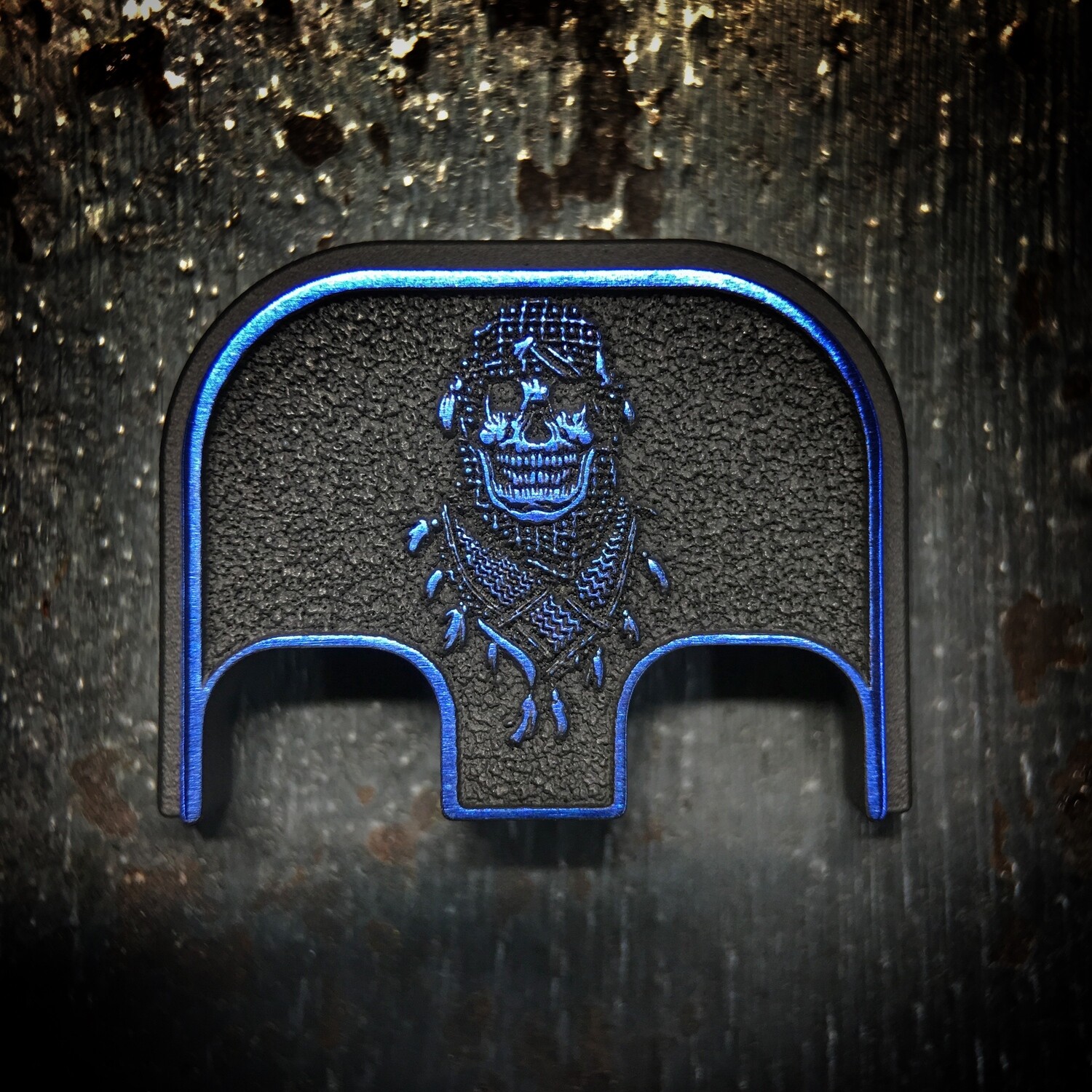 Shemagh Skull 3D - Titanium - Cerakoted Deep Engraved Blue