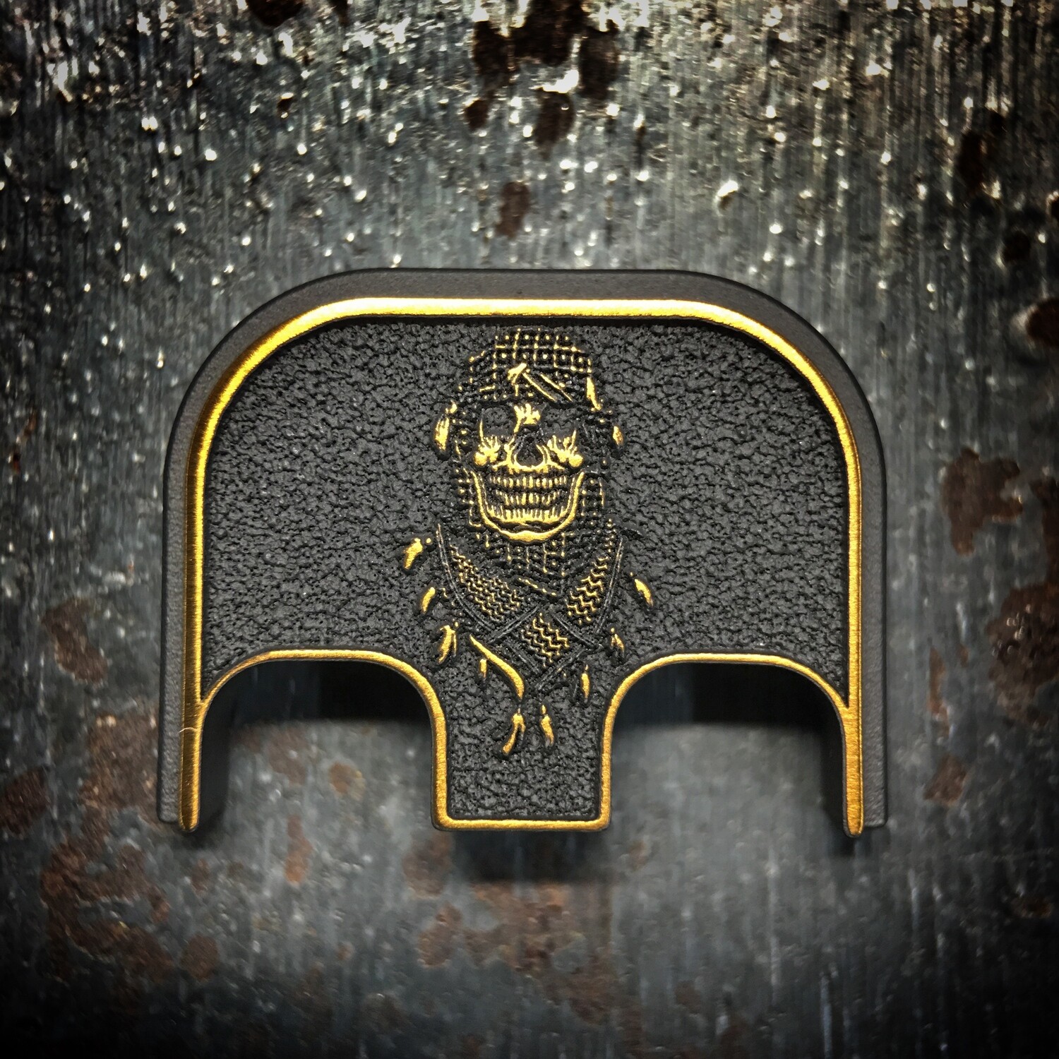 Shemagh Skull 3D - Titanium - Cerakoted Deep Engraved Gold
