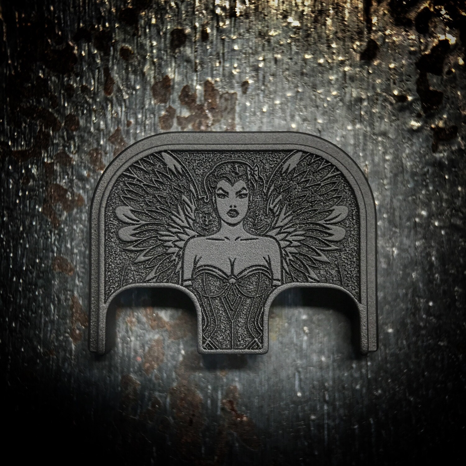 Winged Woman 3D - Titanium - Cerakoted Deep Engraved Blackout