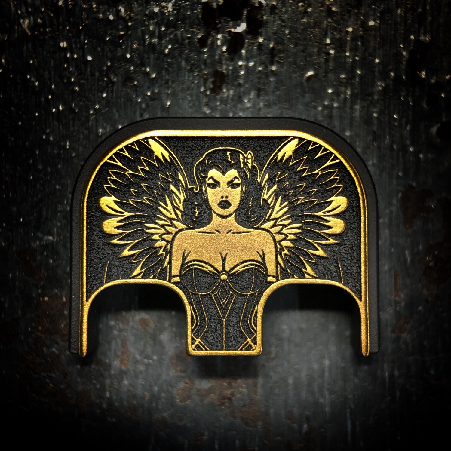 Winged Woman 3D - Titanium - Cerakoted Deep Engraved Gold