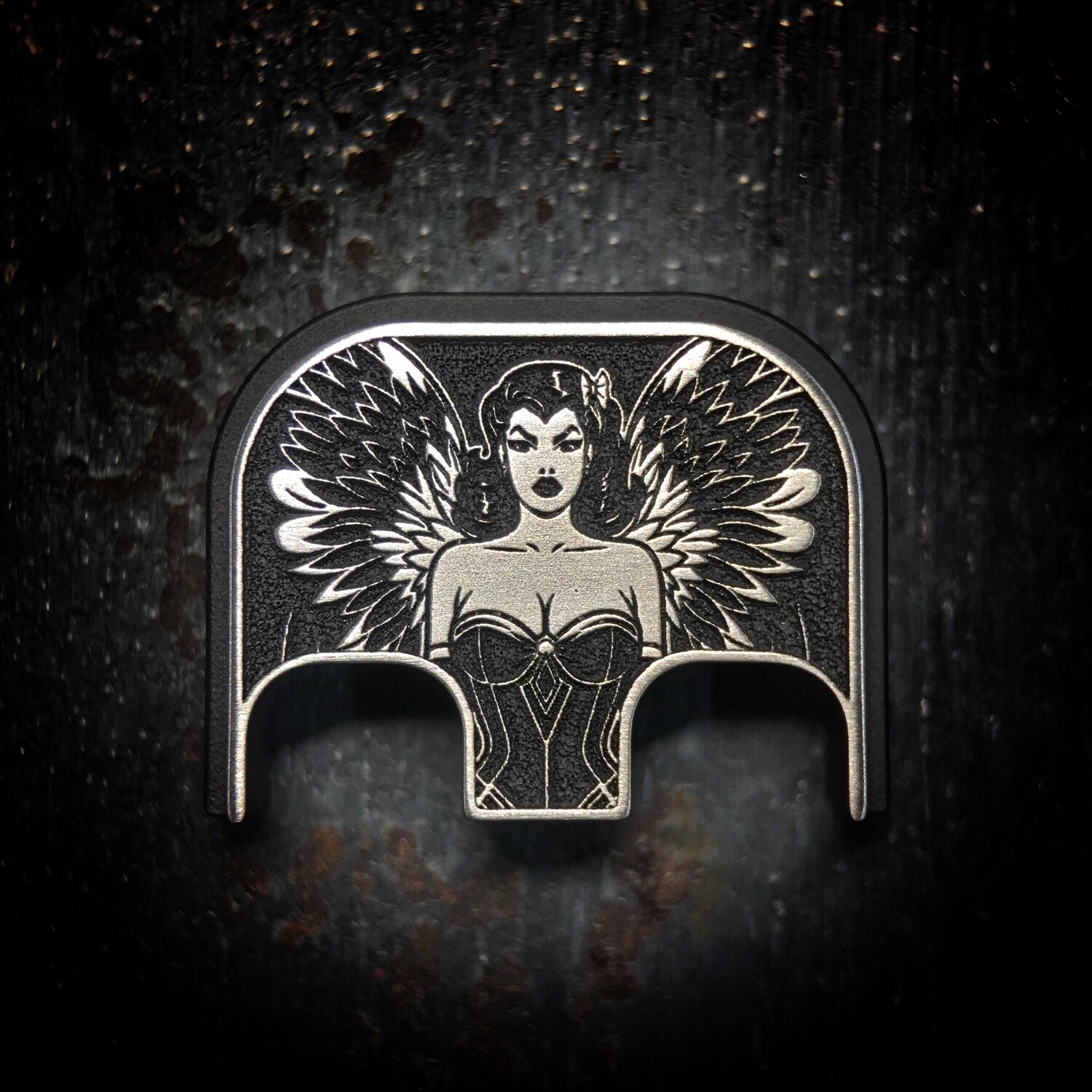 Winged Woman 3D - Titanium - Cerakoted Deep Engraved Brushed
