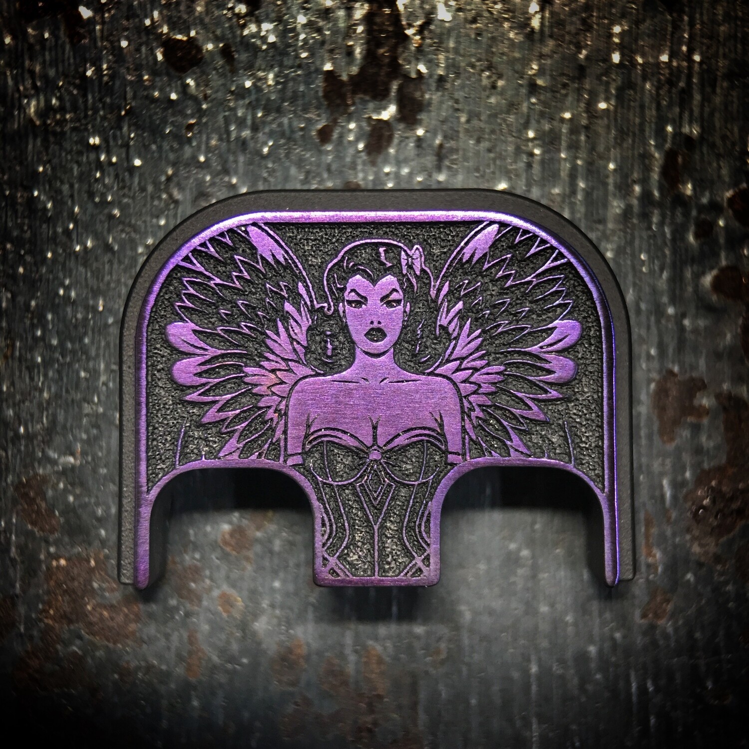 Winged Woman 3D - Titanium - Cerakoted Deep Engraved Purple