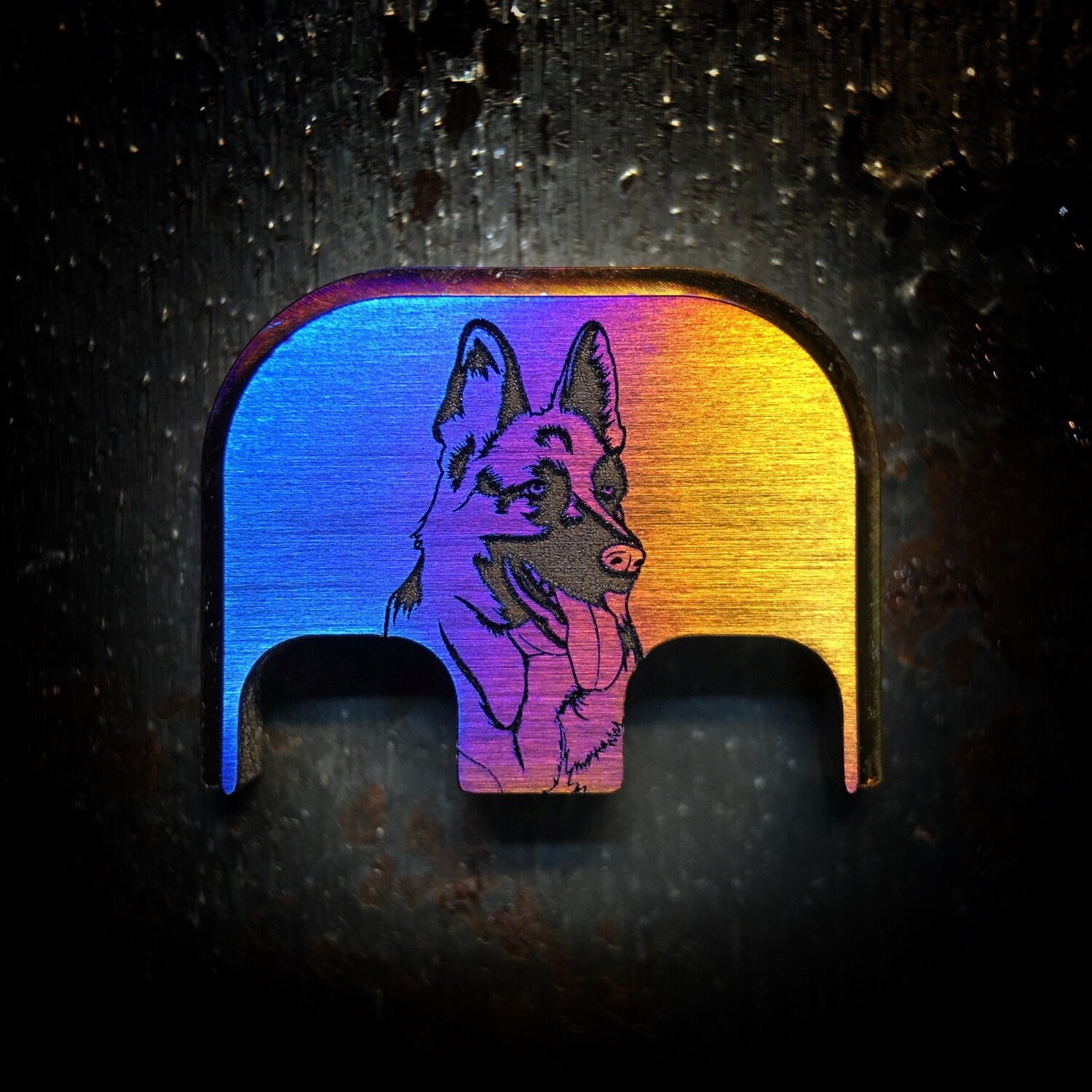 German Shepherd - Titanium - Deep Engraved Flame Anodized