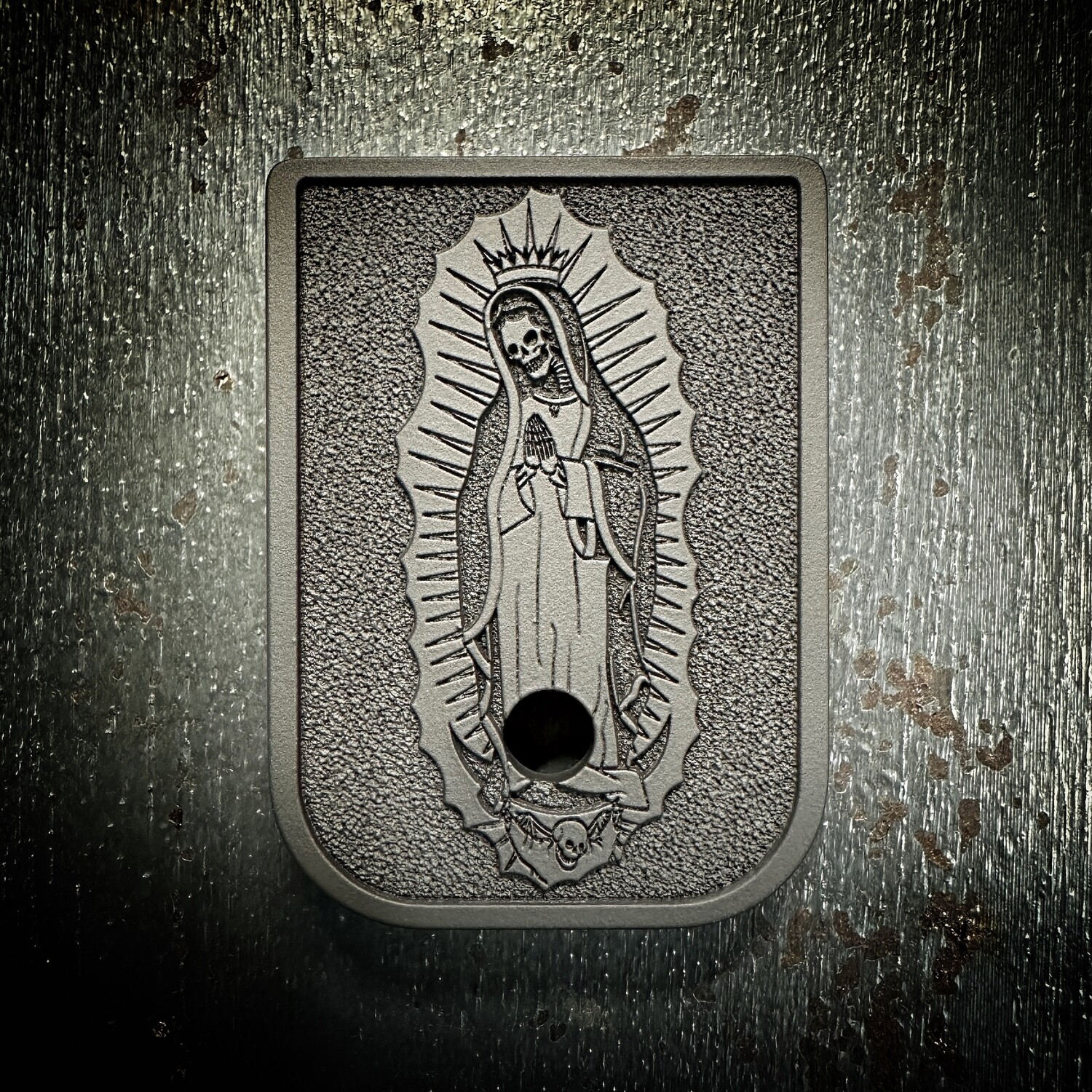 Santa Muerte Virgin Mary Mag 3D - Titanium - Cerakoted Deep Engraved Blackout