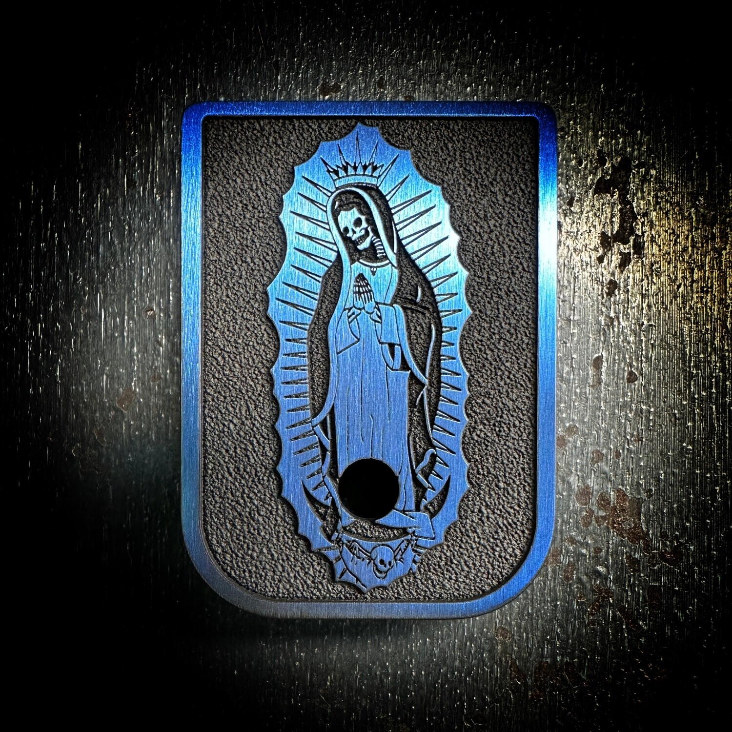 Santa Muerte Virgin Mary Mag 3D - Titanium - Cerakoted Deep Engraved Blue