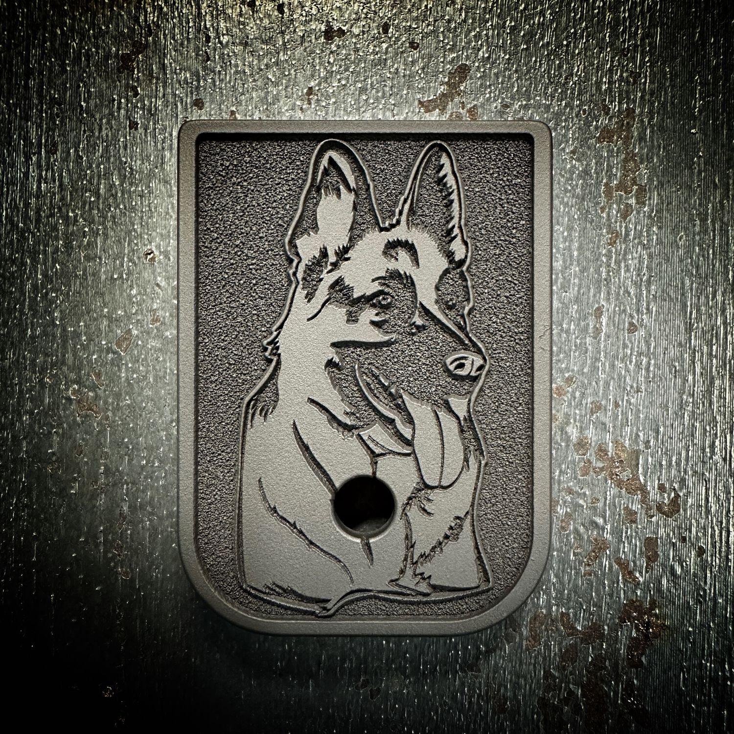 German Shepherd Mag 3D - Titanium - Cerakoted Deep Engraved Blackout