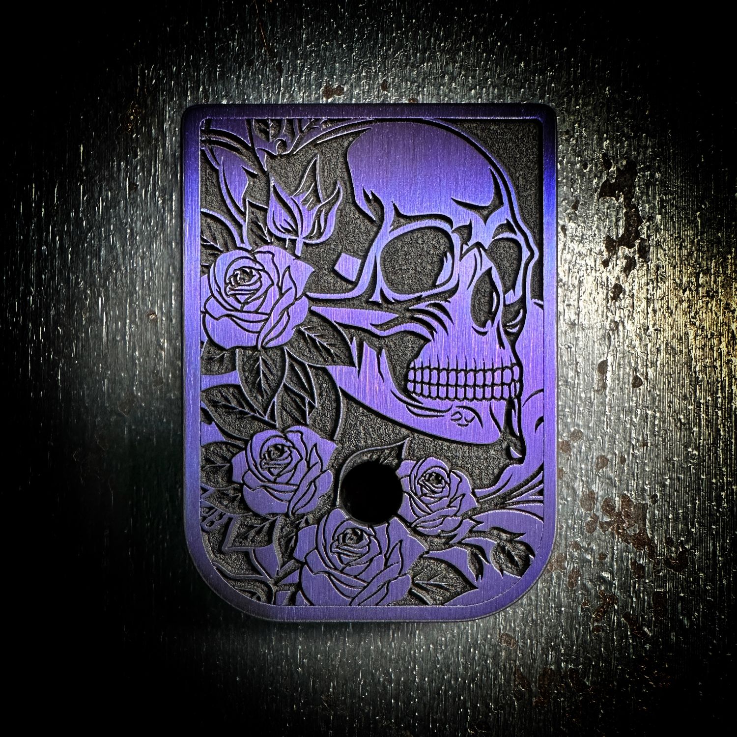 Skull w/ Roses Mag 3D - Titanium - Cerakoted Deep Engraved Purple