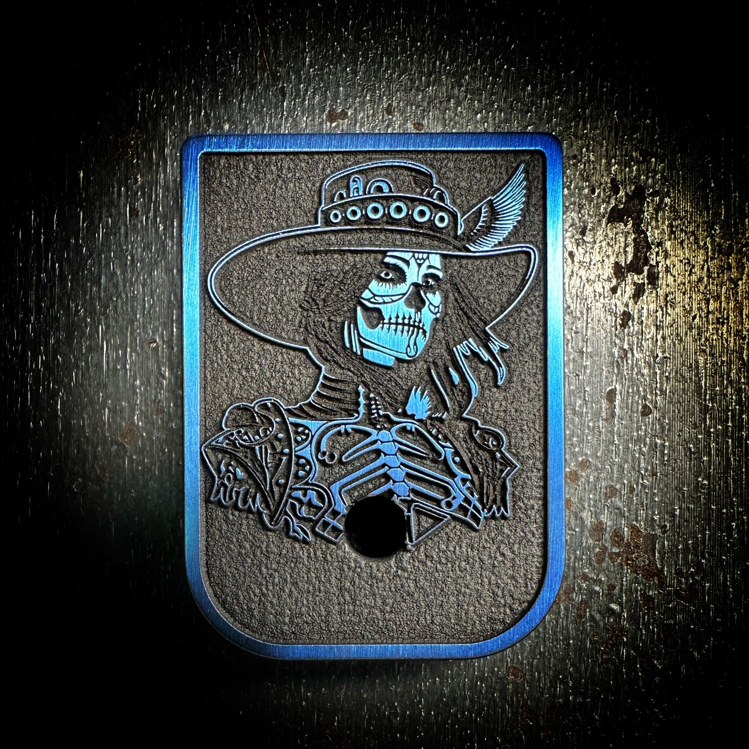 Day of the Dead Woman Mag 3D - Titanium - Cerakoted Deep Engraved Blue