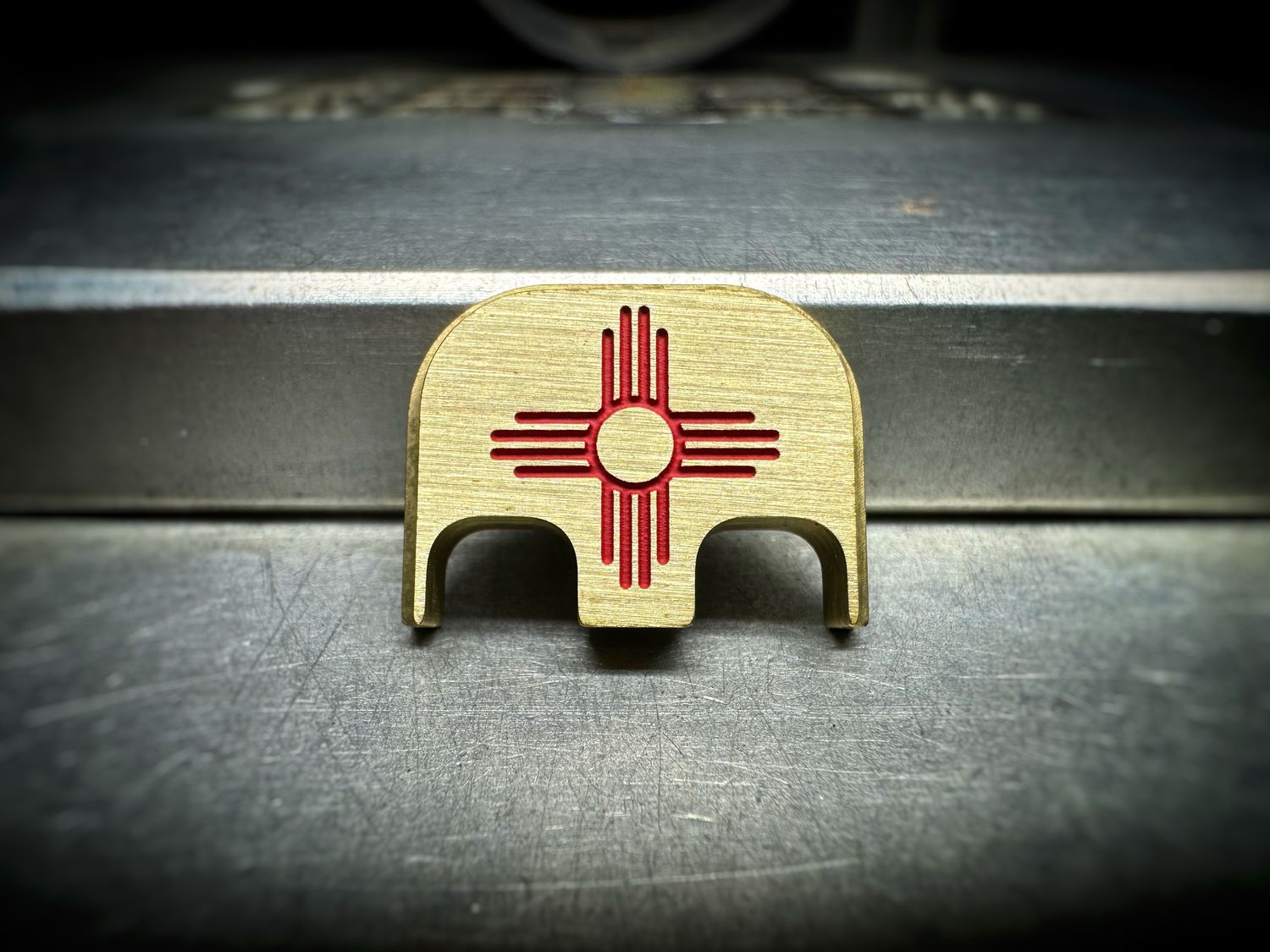 New Mexico Flag - Brass - Deep Engraved Brushed w/ Red Fill