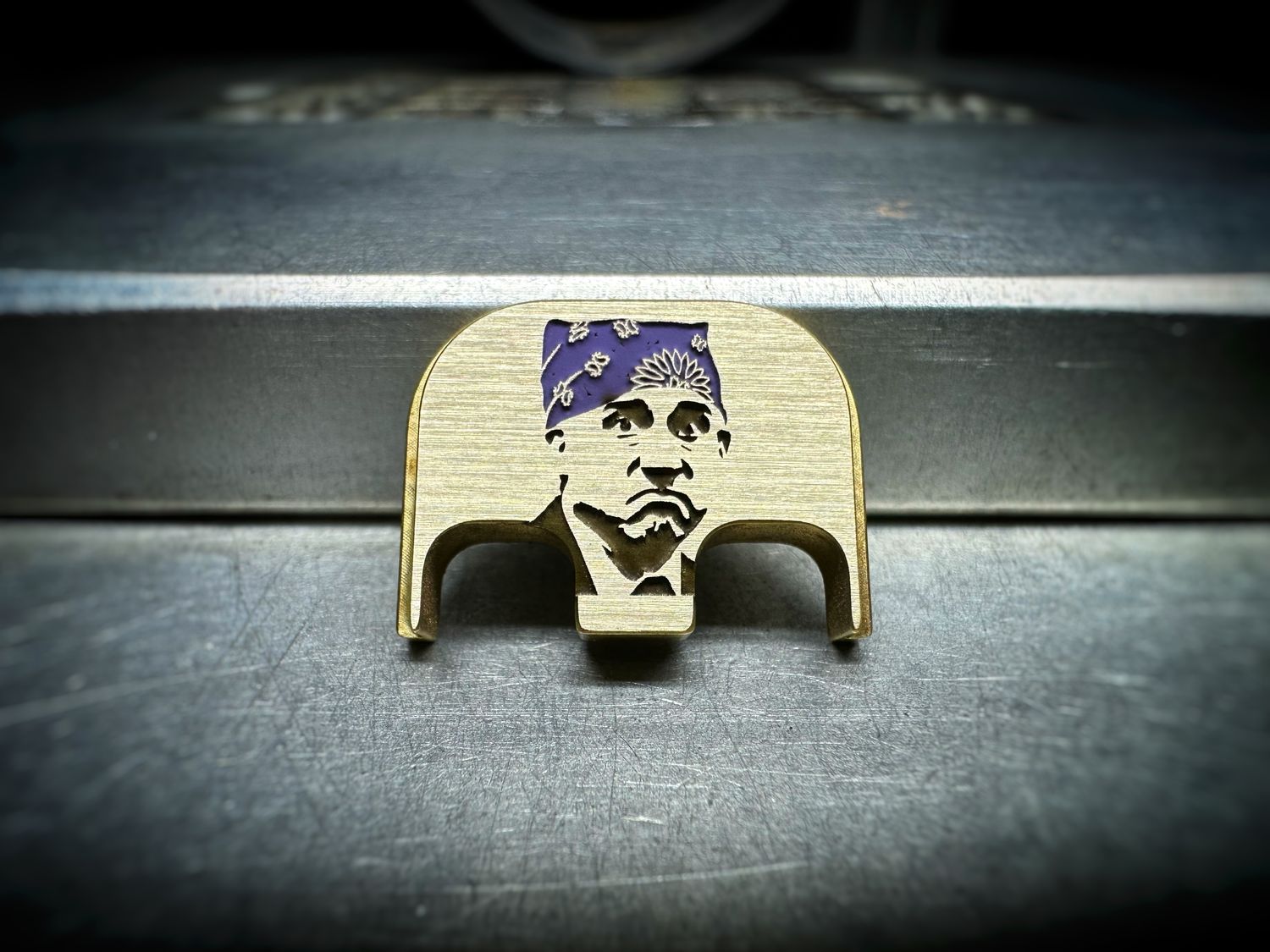 Prison Mike - Brass - Deep Engraved Brushed w/ Purple