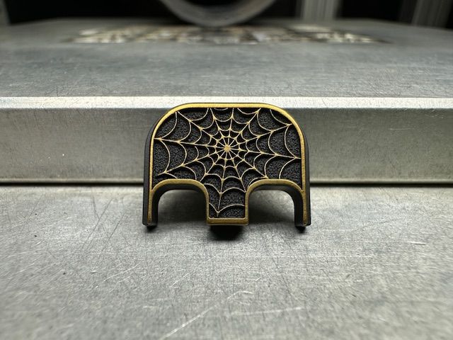 Spider Web 3D - Titanium - Cerakoted Deep Engraved Gold