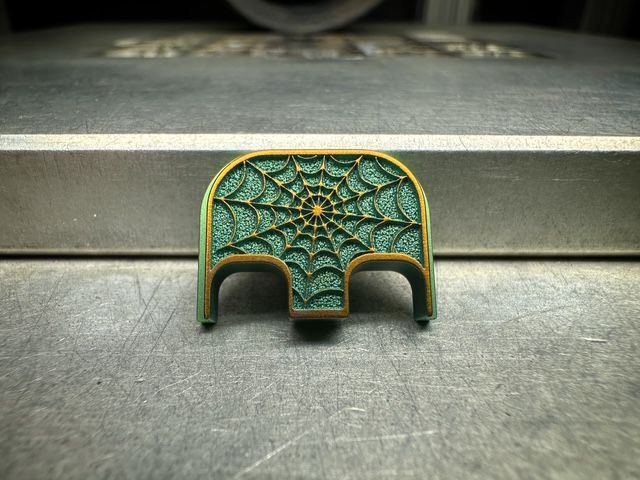 Spider Web 3D - Titanium - Deep Engraved Green &amp; Gold