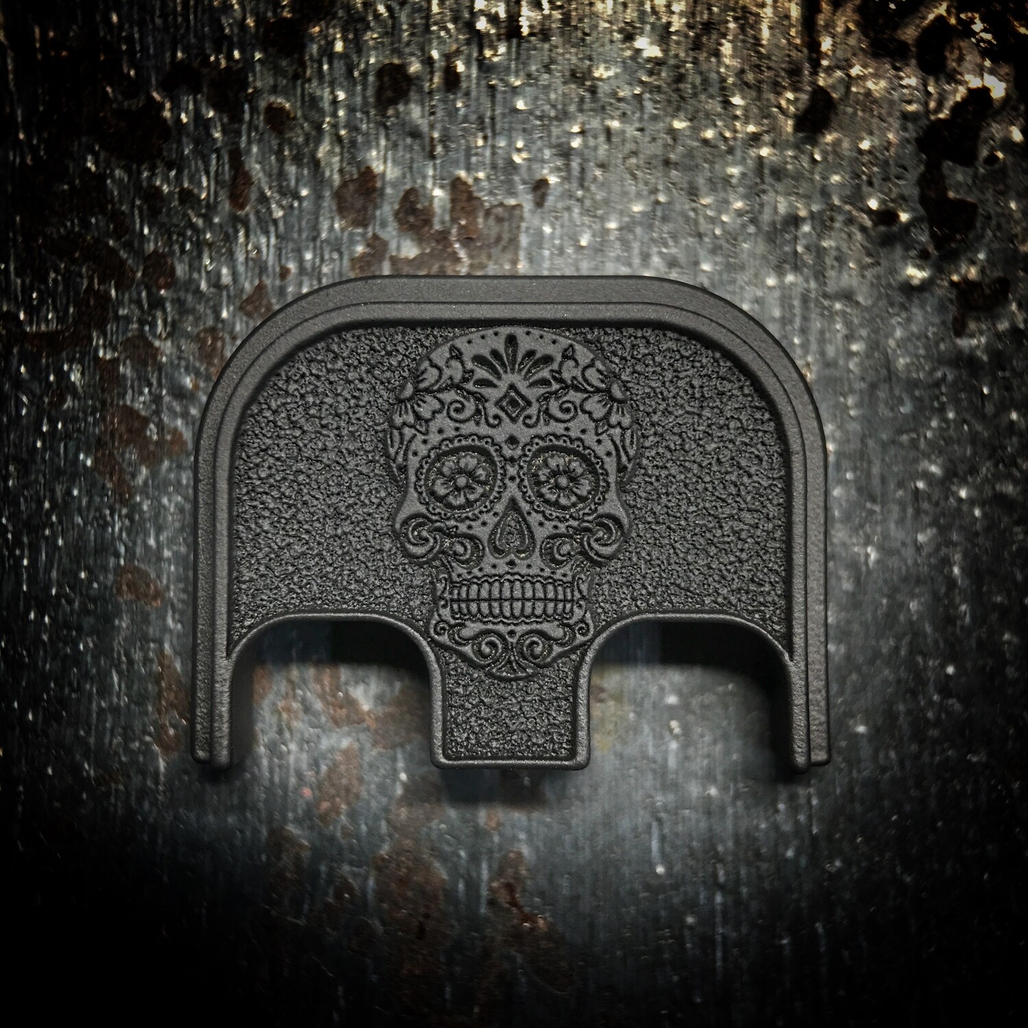 Sugar Skull 3D - Titanium - Cerakoted Deep Engraved Blackout