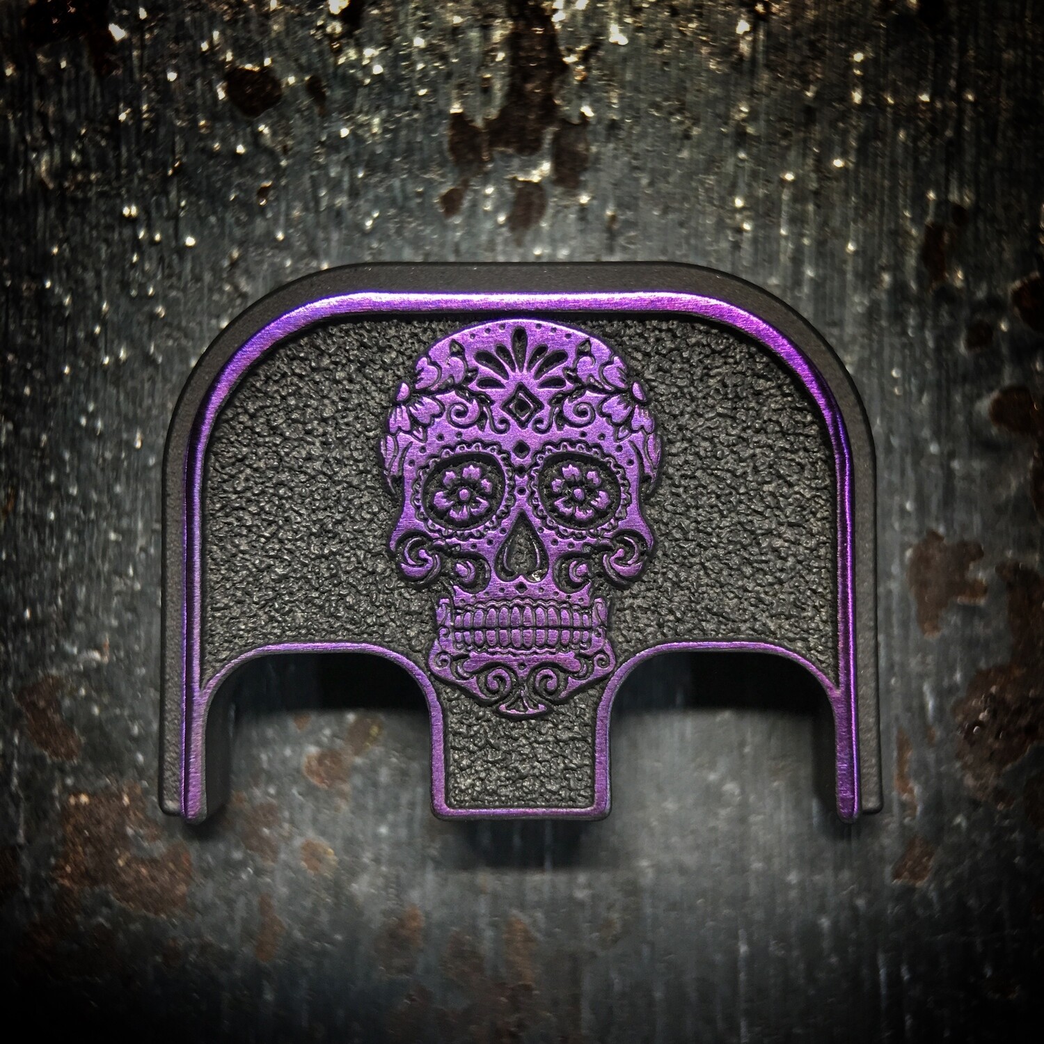 Sugar Skull 3D - Titanium - Cerakoted Deep Engraved Purple