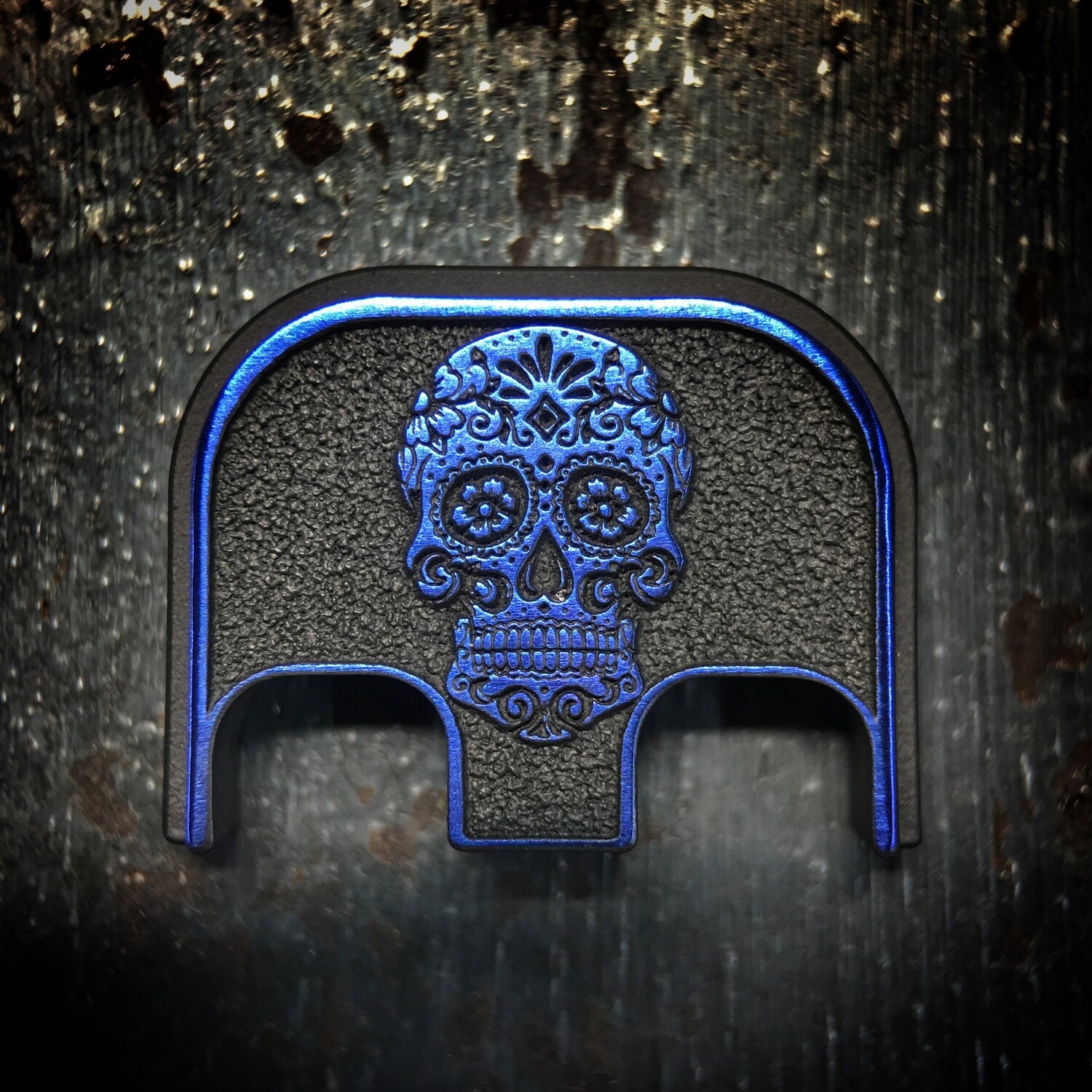 Sugar Skull 3D - Titanium - Cerakoted Deep Engraved Blue