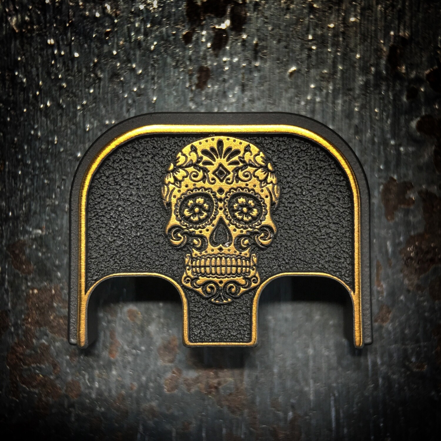 Sugar Skull 3D - Titanium - Cerakoted Deep Engraved Gold
