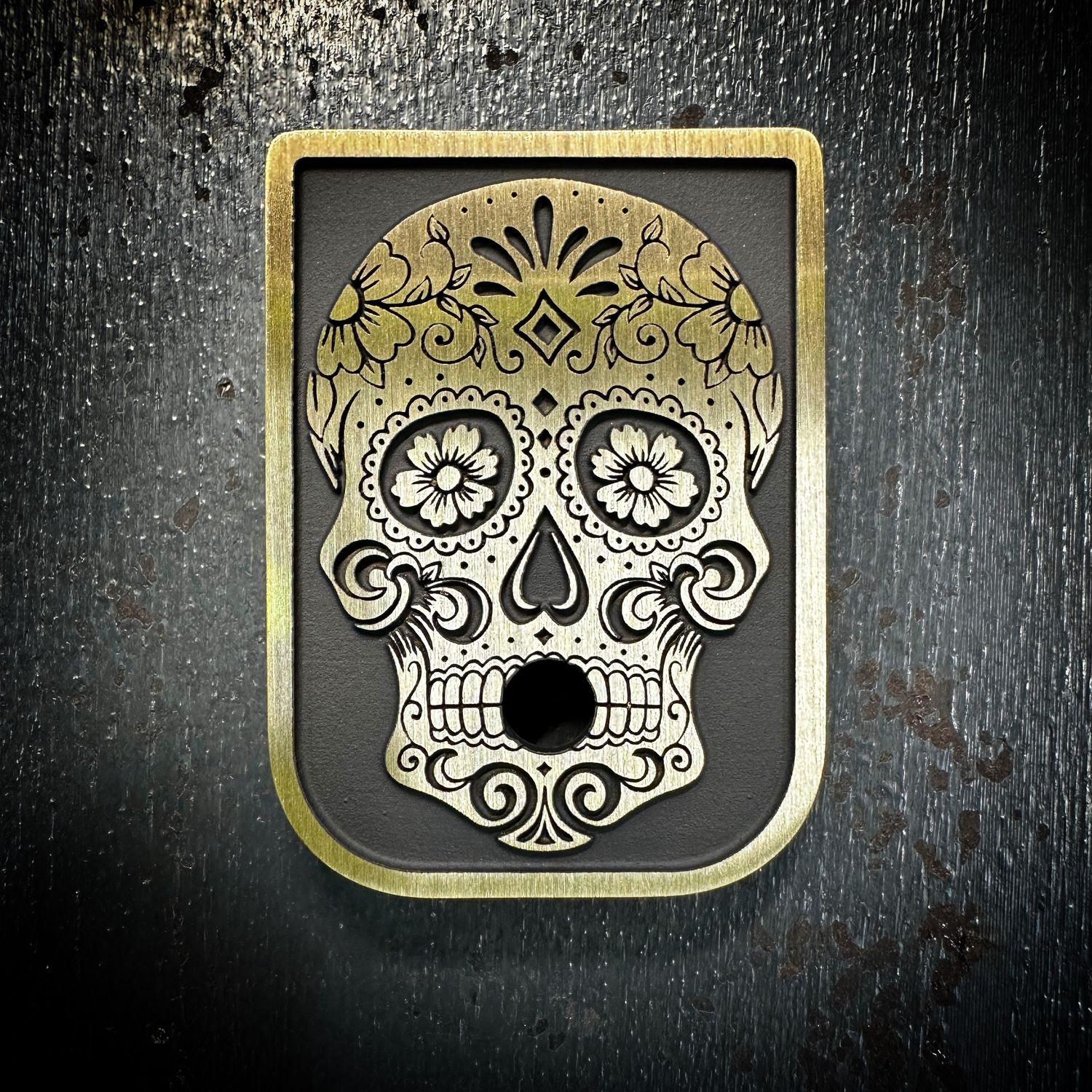 Sugar Skull Mag 3D - Brass - Cerakoted Deep Engraved Blackout