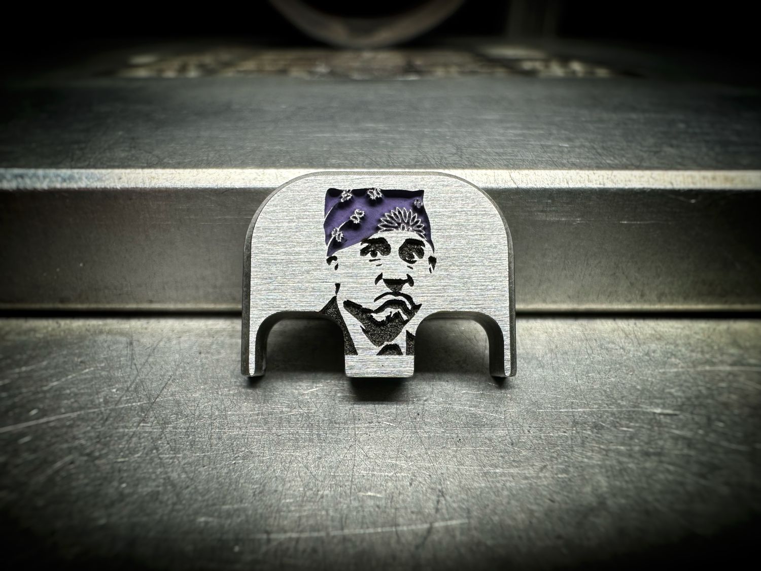 Prison Mike - Titanium - Deep Engraved Brushed w/ Purple