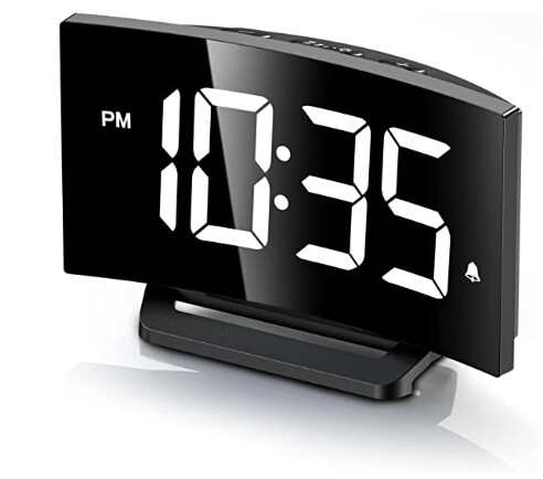 Digital Alarm Clock for Bedroom - LED Numbers, 5 Levels Brightness+Off, 2 Volume, 3 Alarm Tones, Snooze, Power-Off Memory, 12/24H,