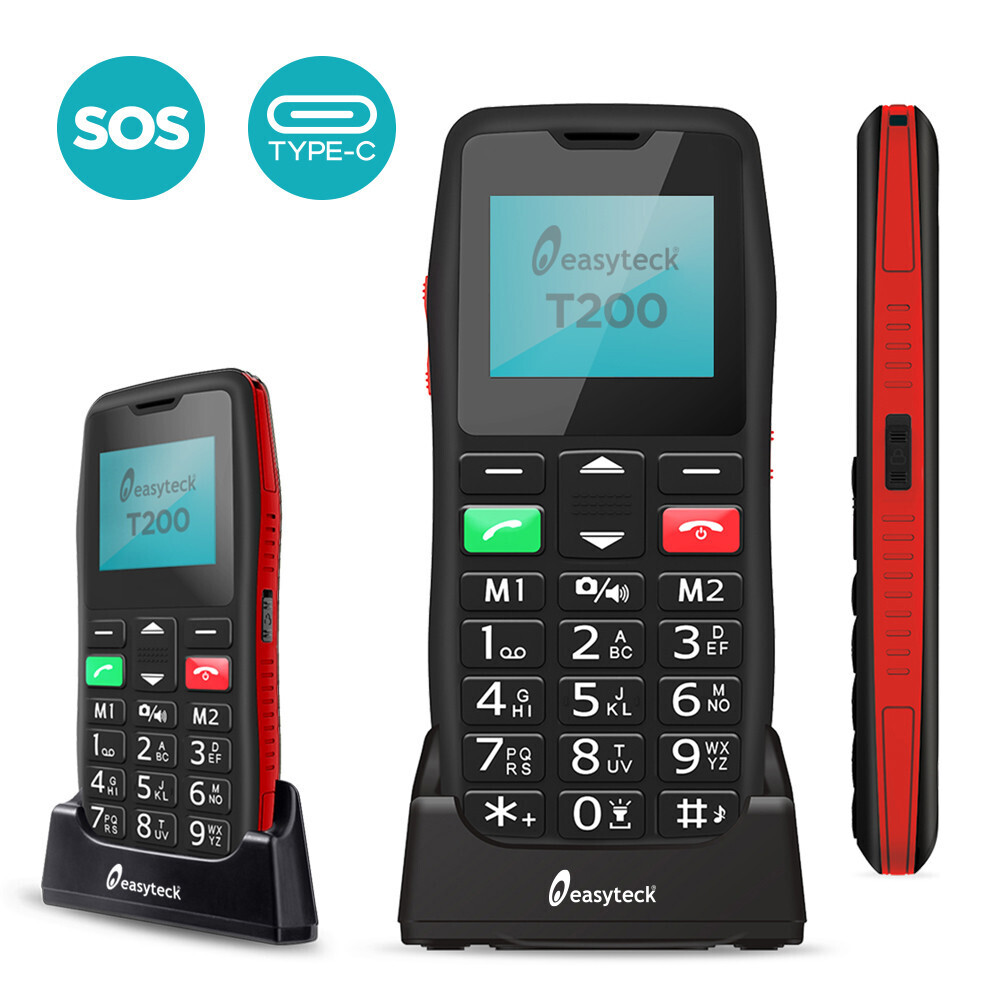 EASYTECK SENIOR PHONE T200 BIG BUT/TORC/SOS TYPE-C RED
