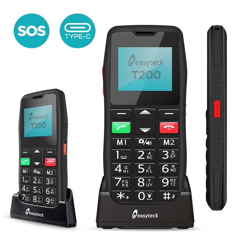 EASYTECK SENIOR PHONE T200 BIG BUT/TORC/SOS TYPE-C BLACK