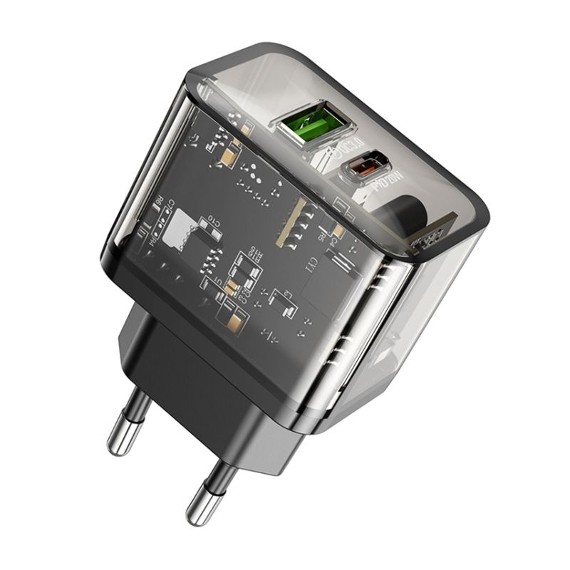 HOCO N34 DUAL PORT PD20W+QC3.0 CHARGER TRASPARENT BLACK