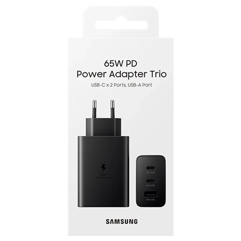 SAMSUNG CARICATORE 65W TRIO EP-T6530 FC USB-C + USB-A BLACK