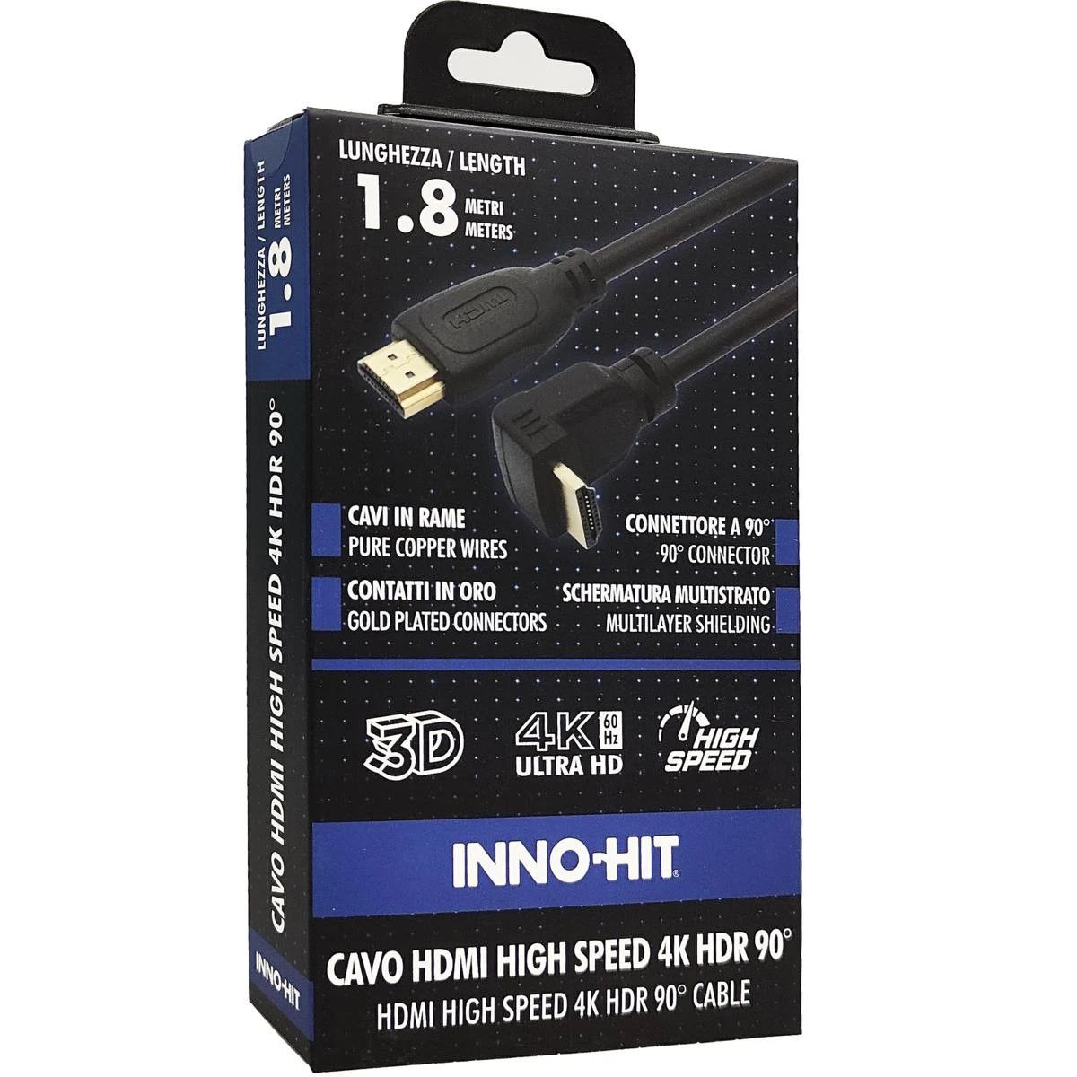 INNO HIT CAVO HDMI HIGH SPEED CONNETTORE 90 4K HDR 1.8 MT NERI